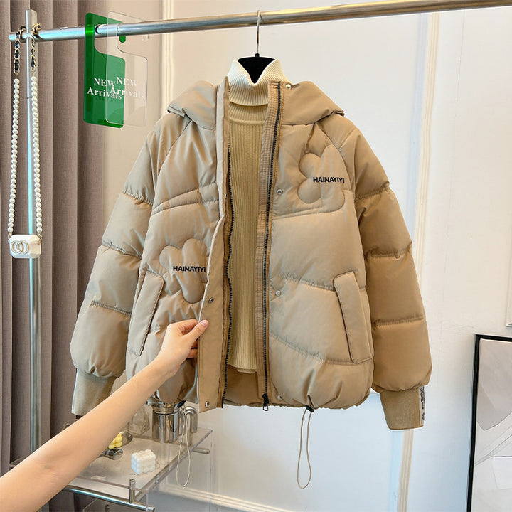 Trendy short down jacket for women with hood and practical pockets Lune London