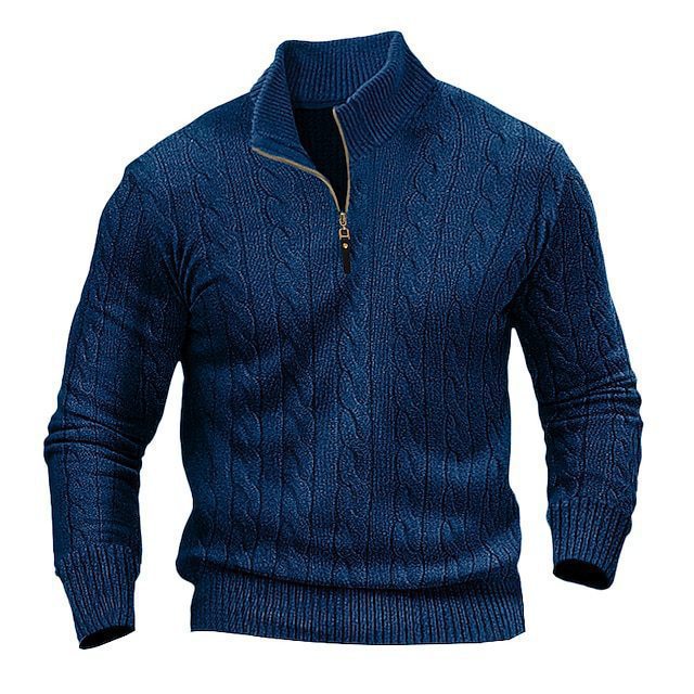 Elegant knitted sweater for men with high collar and half-zip Lune London