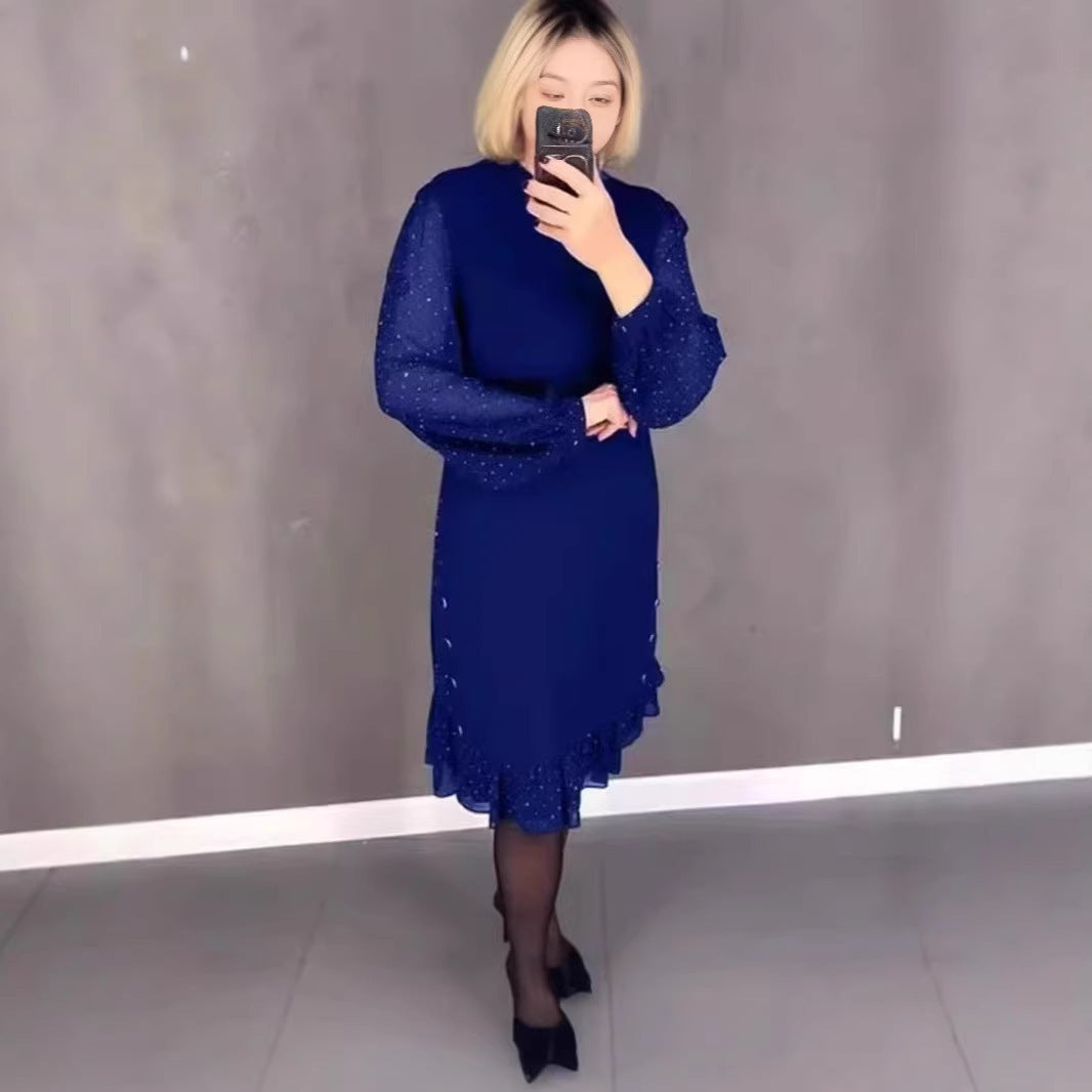 Ladies Elegant Dress with Voluminous Sleeves and Cut-Out Hem Chic & Stil