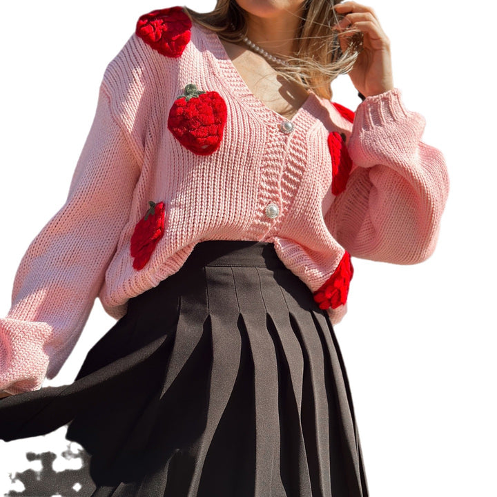 Knit jacket for women with unique heart-shaped appliqués and a casual fit Lune London