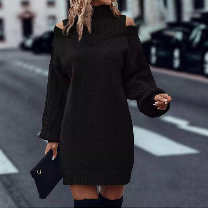 Knit dress for women with an off-the-shoulder design and high collar Lune London