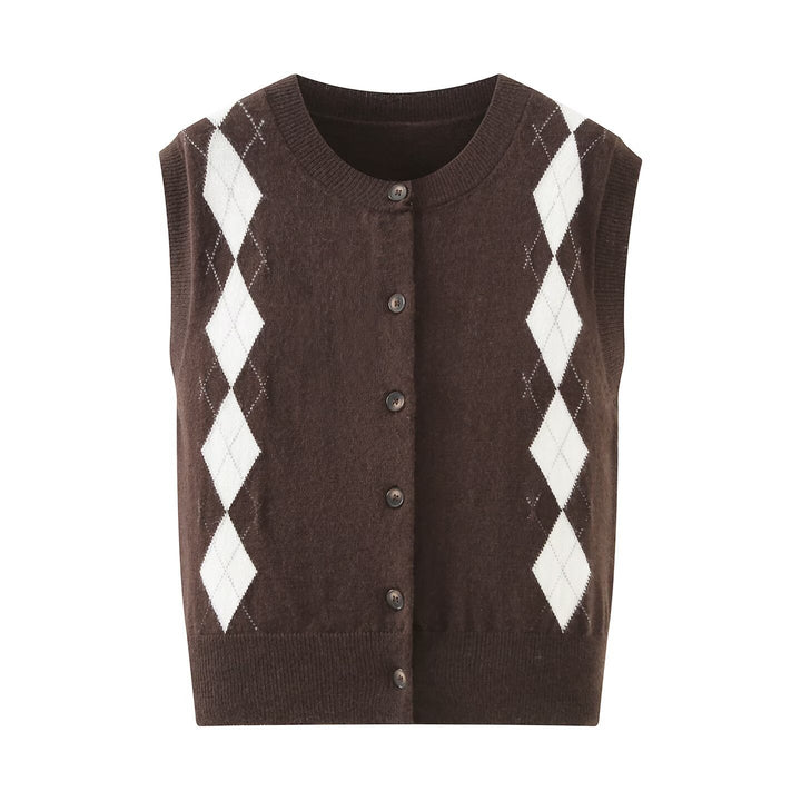 Knitted jacket for women with a modern diamond pattern and button closure Lune London