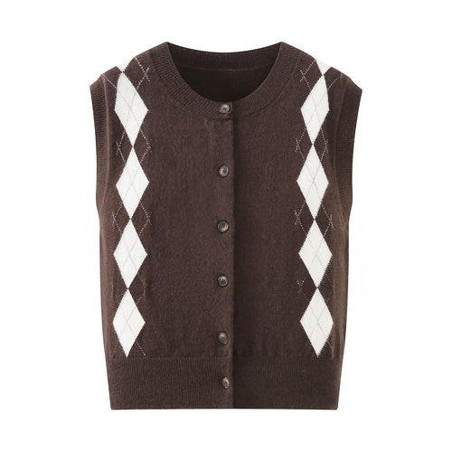 Knitted jacket for women with a modern diamond pattern and button closure Lune London