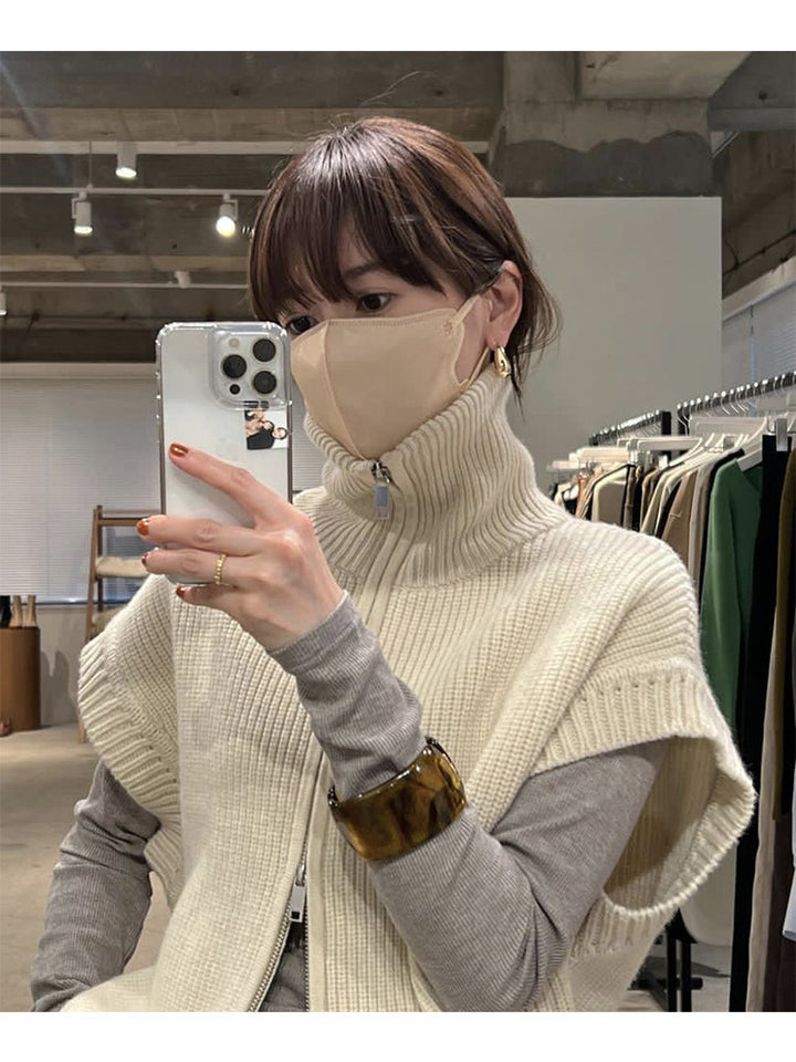 Poncho en tricot confortable pour femmes avec col montant Chic & Stil