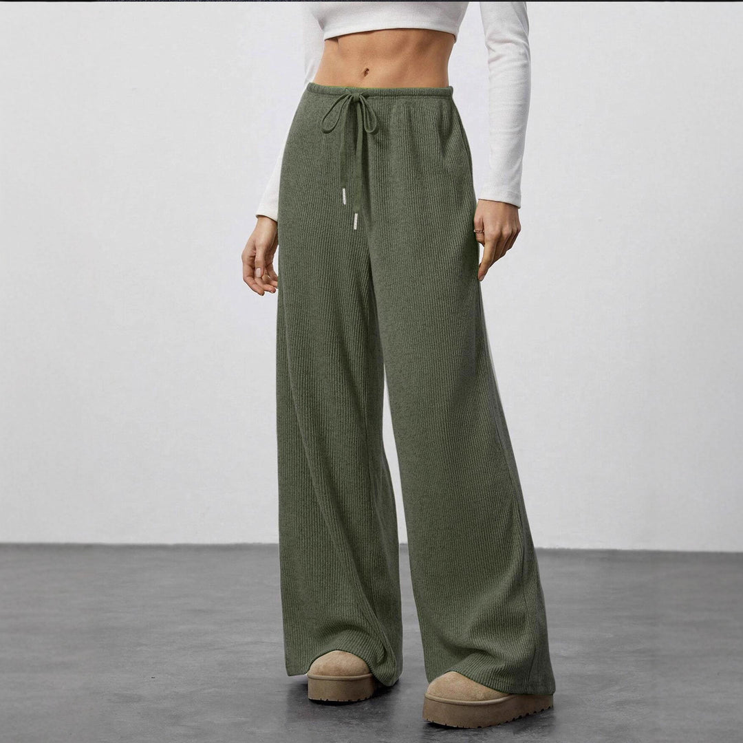 Wide-leg knitted trousers for women with elastic waistband and drawstring Lune London