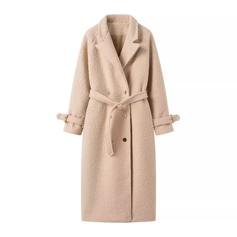 Ladies elegant oversized coat with belt and high-quality texture Lune London