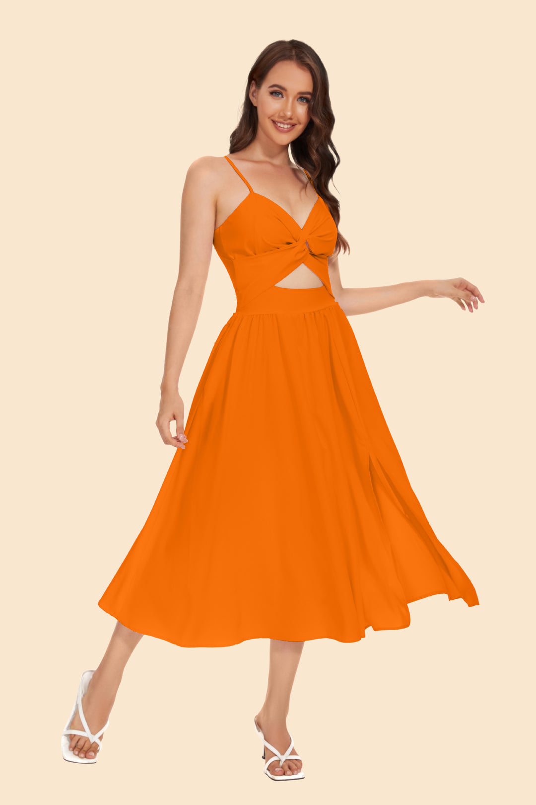 Women's two-piece ensemble with elegant knot-free blouse and flowing skirt with slit Lune London