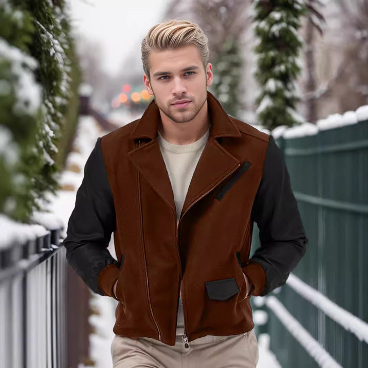 Trendy men's transitional jacket with contrasting sleeves and practical pockets Lune London