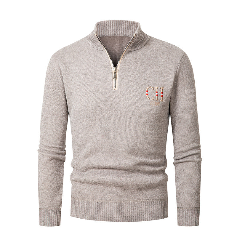 Stylish knitted sweater for men with high collar and zipper Lune London