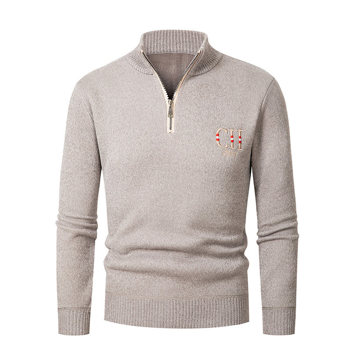 Stylish knitted sweater for men with high collar and zipper Lune London