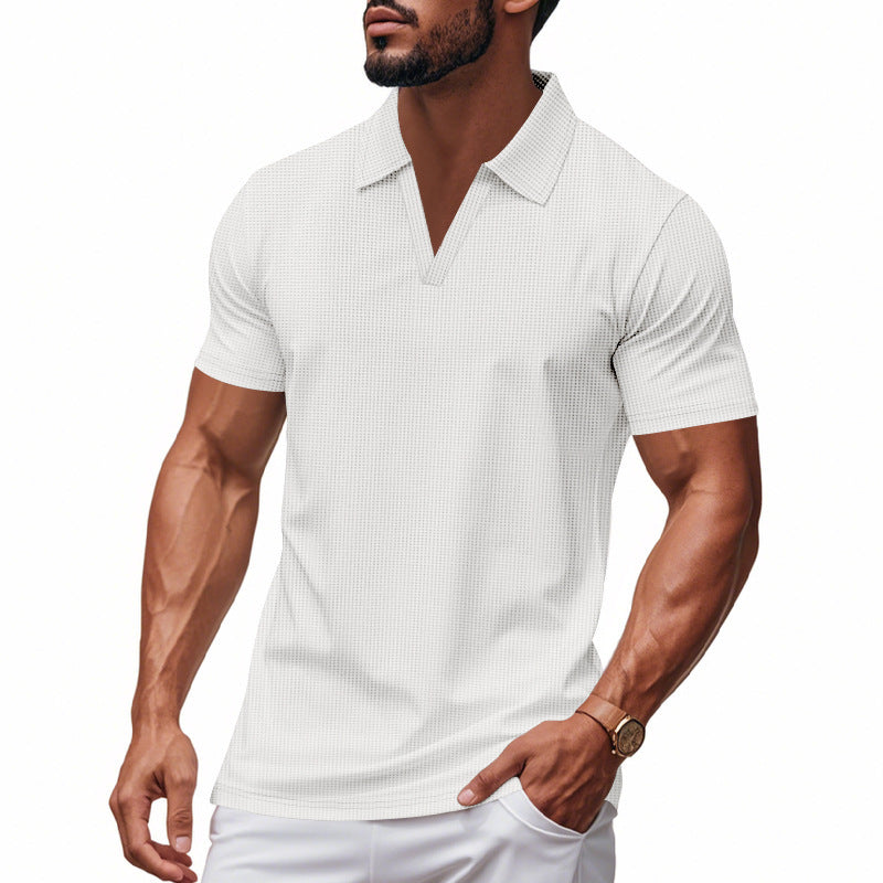 Men's Short Sleeve Henley T-Shirt with Textured Design and Modern V-Neck Lune London