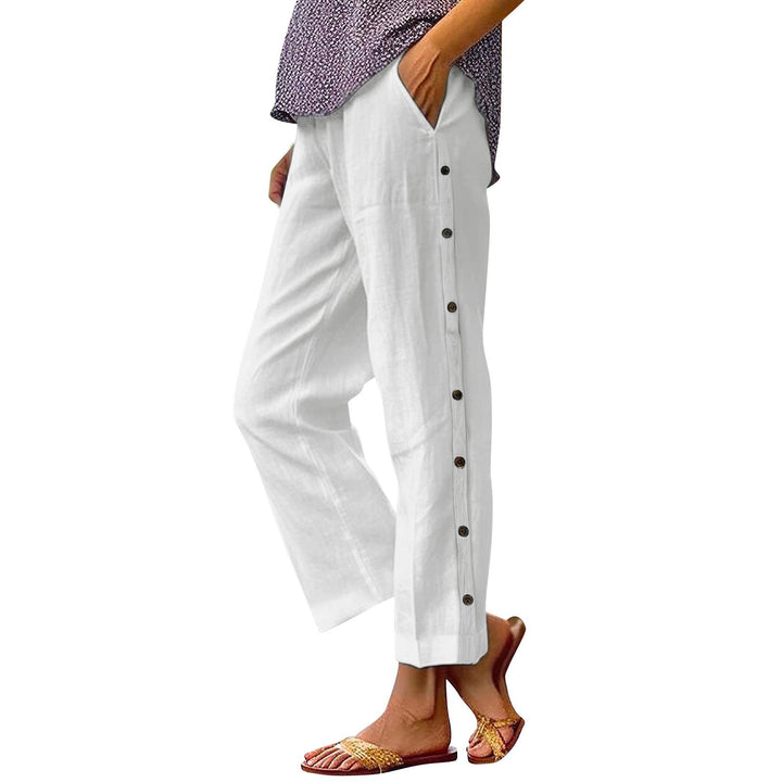 Comfortable linen pants for women with button details Lune London