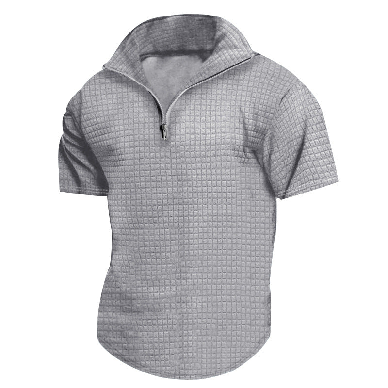 Functional short-sleeve shirt for men with modern stand-up collar and zipper Lune London