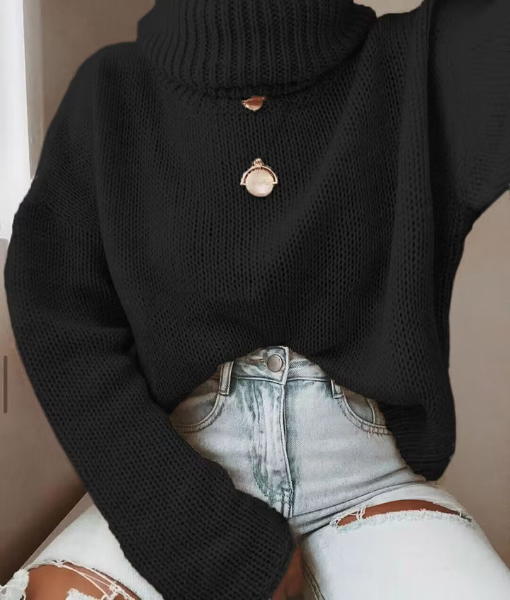 Knitted women's sweater with turtleneck and relaxed fit Lune London