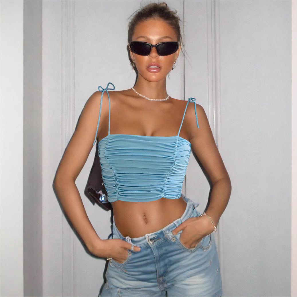 Women's crop top with gathers and adjustable straps Lune London