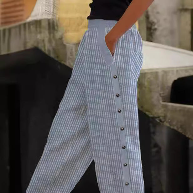 Striped women's pants with button details Lune London