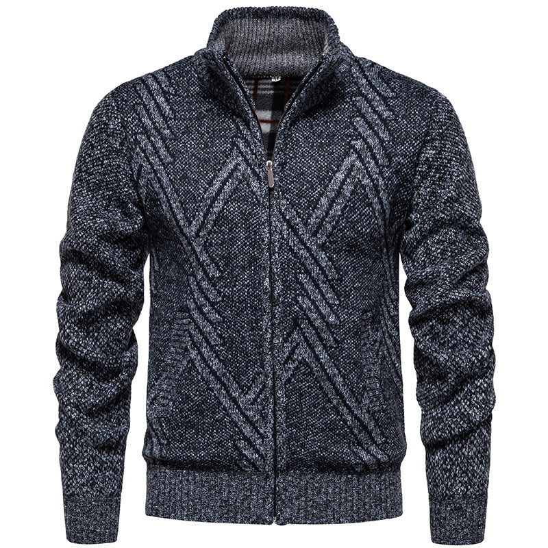 Knitted jacket for men with textured cable pattern and practical pockets Lune London