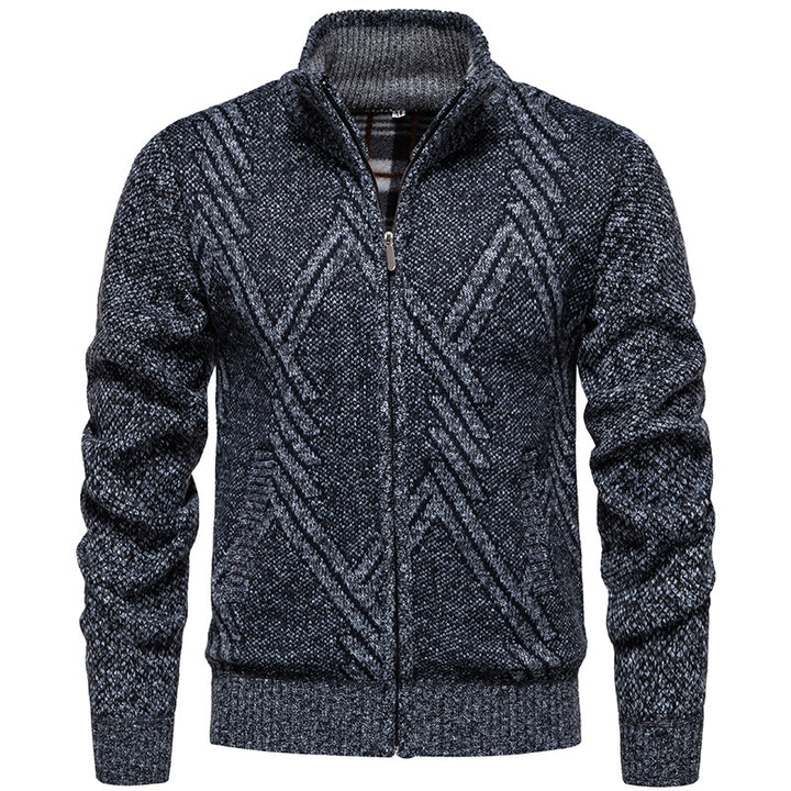Knitted jacket for men with textured cable pattern and practical pockets Lune London