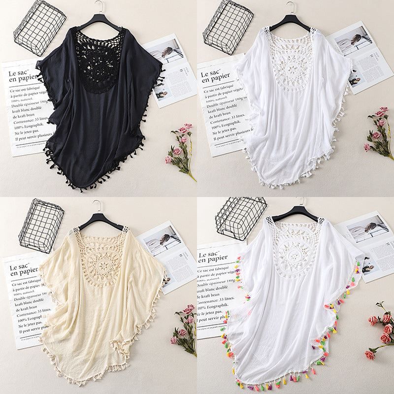Ladies beach cover-up embellished with crochet Lune London