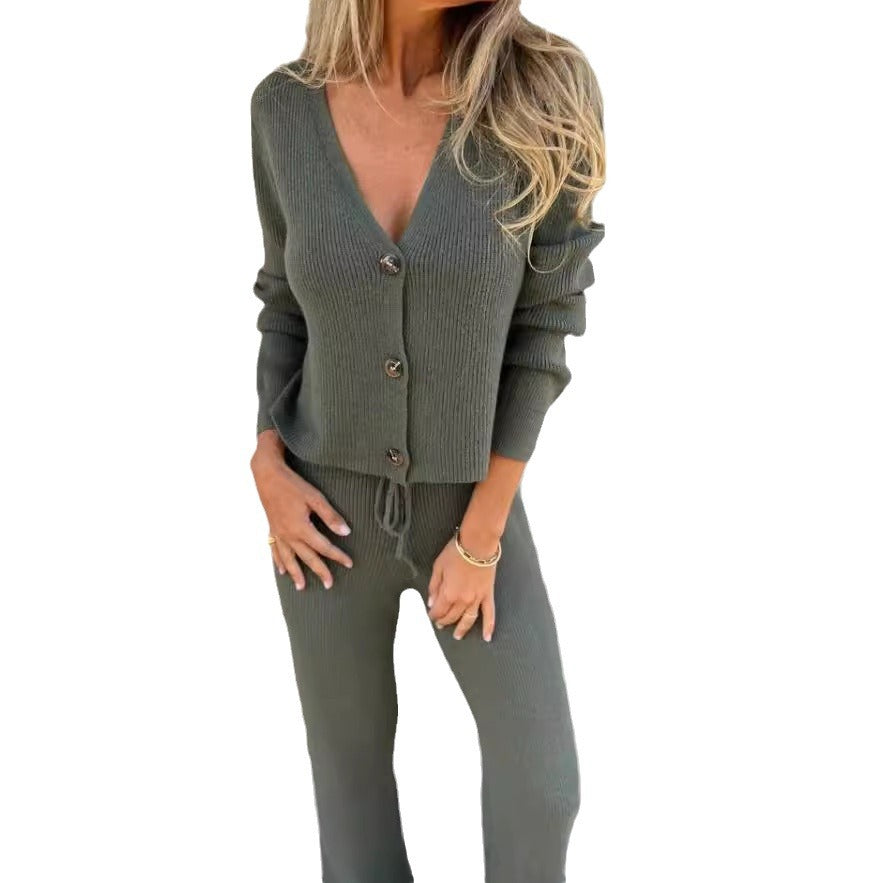 Knit set for women with V-neck and button details Lune London