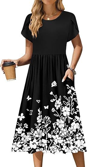 Midi dress for women with round neck and practical pockets Lune London