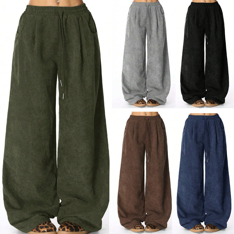 Pantalon large en corduroy à la mode pour femmes avec taille élastique et poches pratiques Chic & Stil