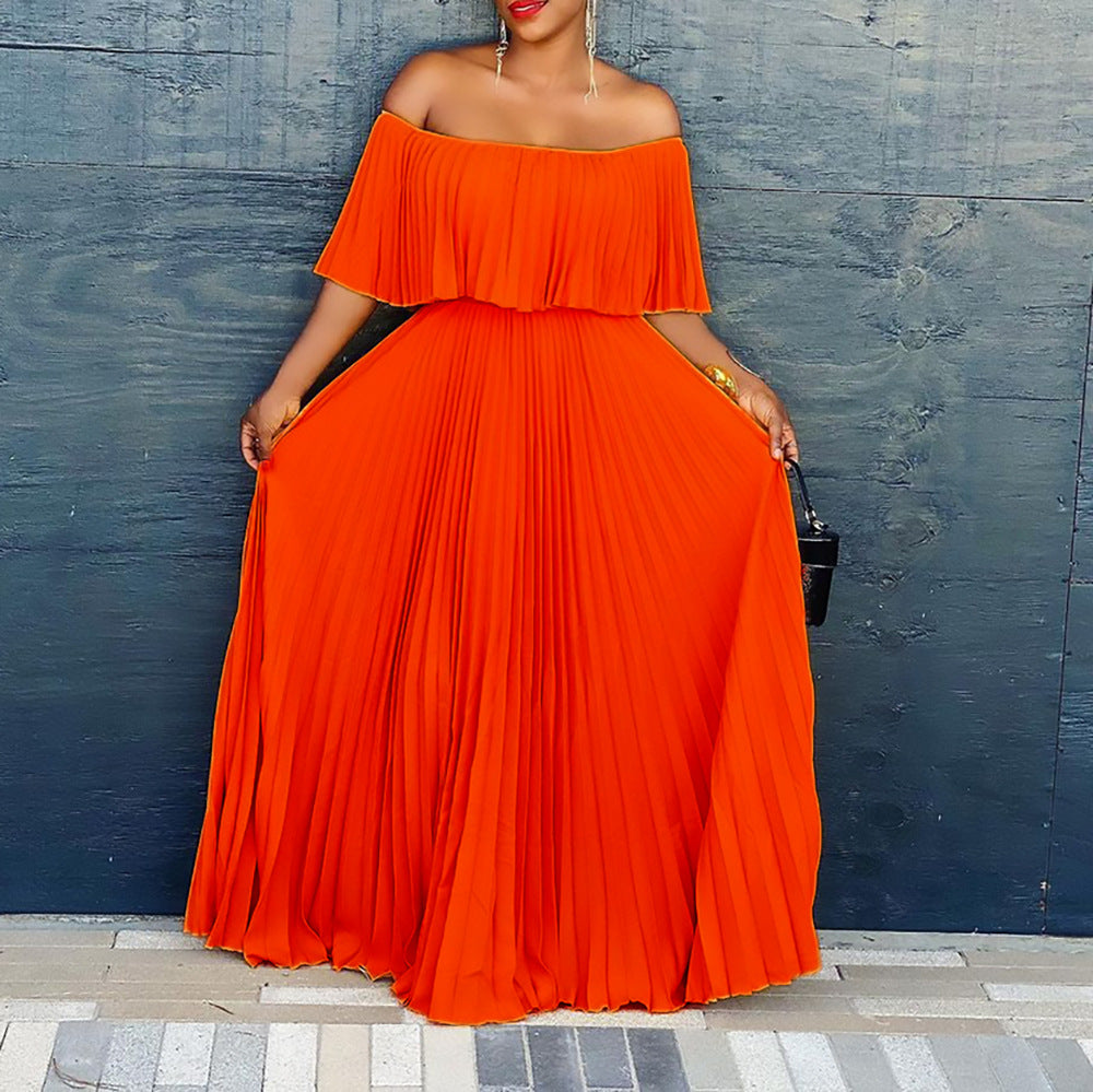 Maxi dress for women with off-shoulder design and elastic waistband Lune London