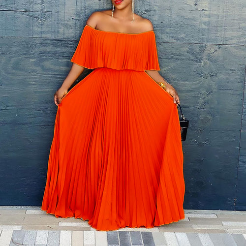 Maxi dress for women with off-shoulder design and elastic waistband Lune London