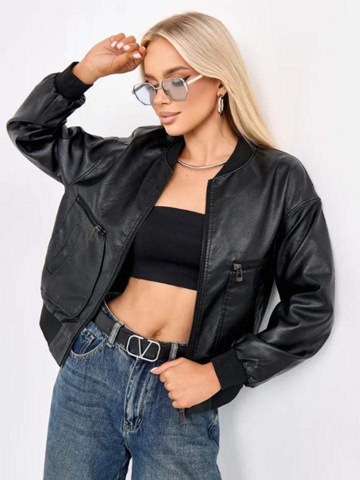 Trendy women's motorcycle jacket with textured design and practical pockets Lune London
