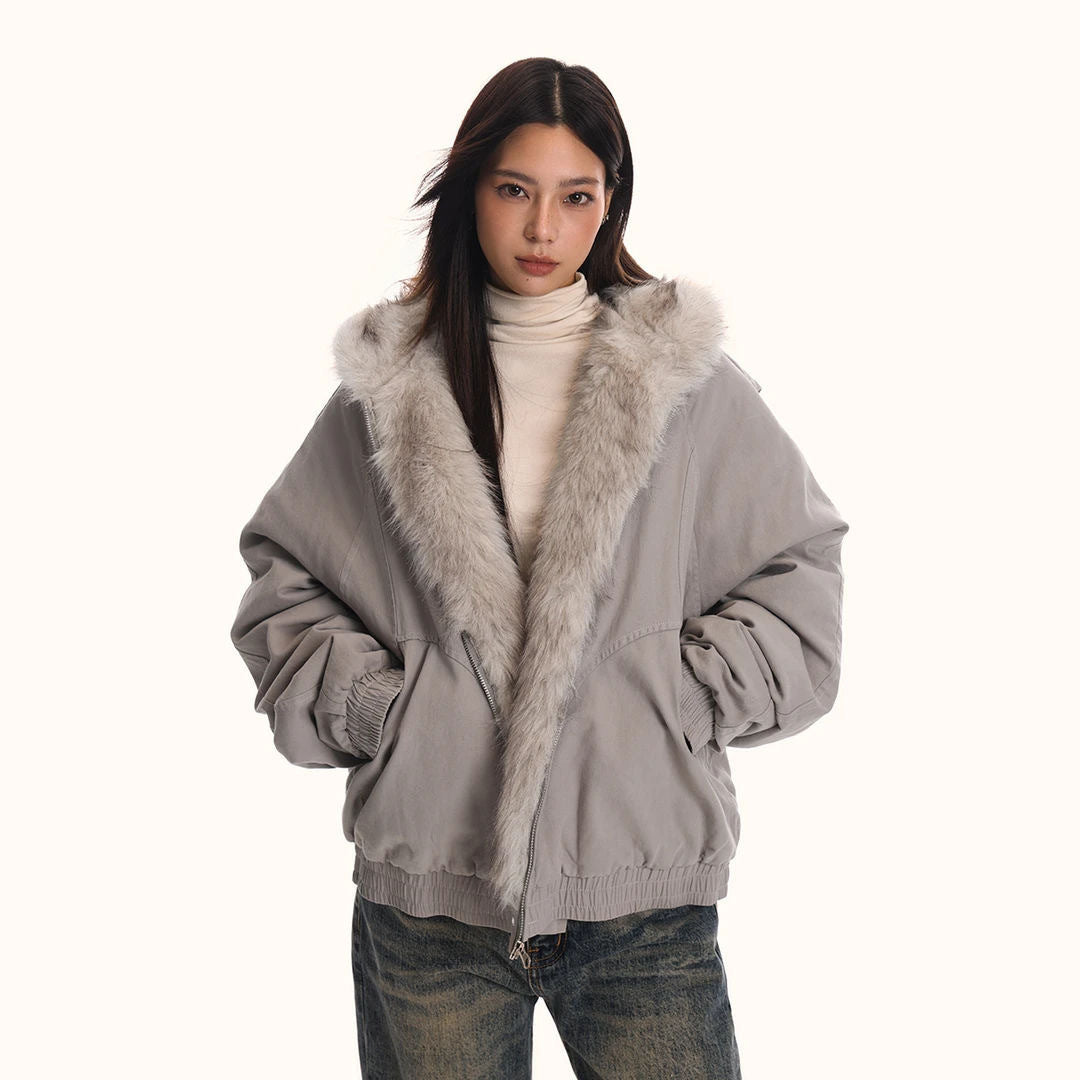 Lune London | Women's Winter Jacket Sporty Hood Faux Fur Collar Polyester