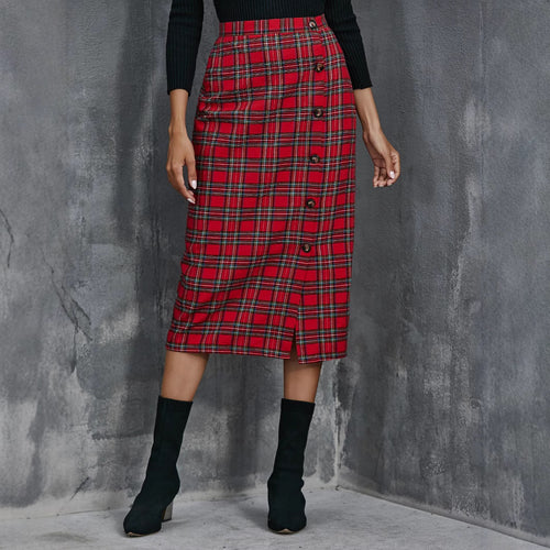 Plaid midi skirt for women with button detail Lune London