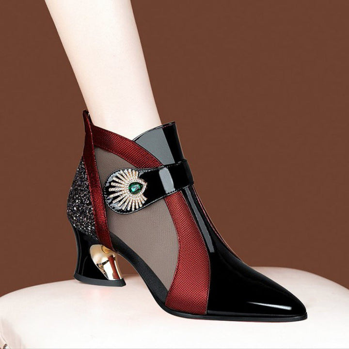 Women High-Heel Booties with Elegant Mesh Insert and Sparkling Jewelry Detail Lune London