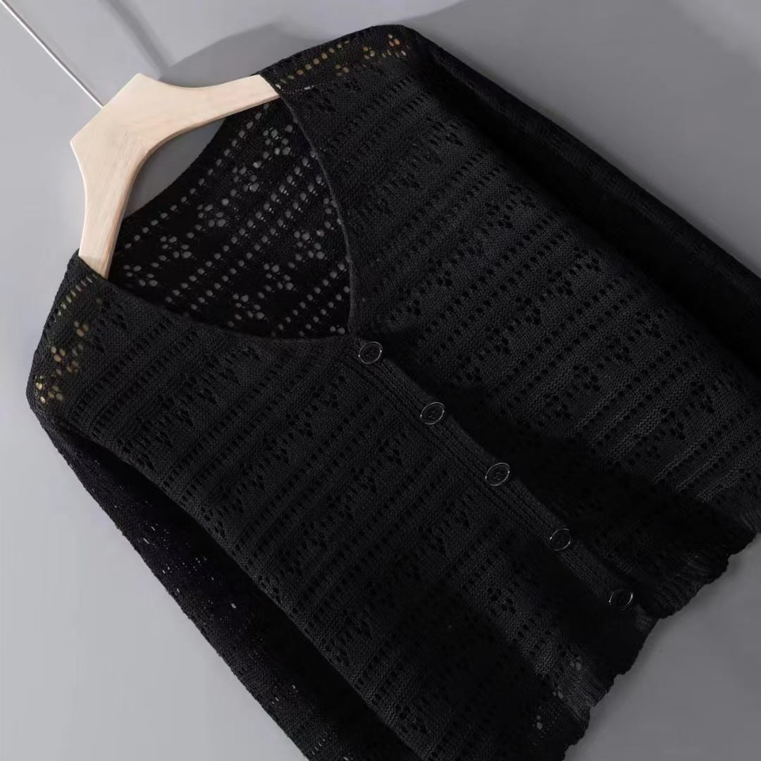 Women cardigan with delicate lace pattern and button details Lune London