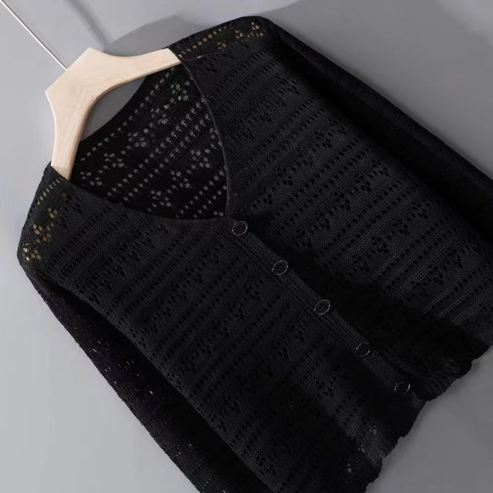 Women cardigan with delicate lace pattern and button details Lune London