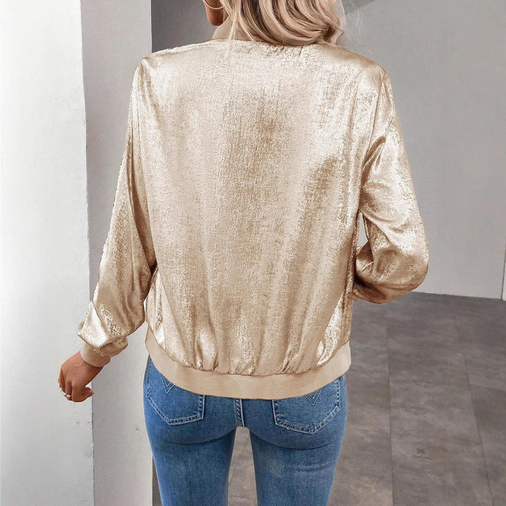 Women Glittering Bomber Jacket with Elastic Cuffs Lune London