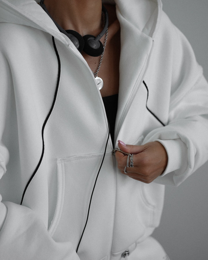 Hooded jacket for women with modern contrasting seams and a kangaroo pocket Lune London