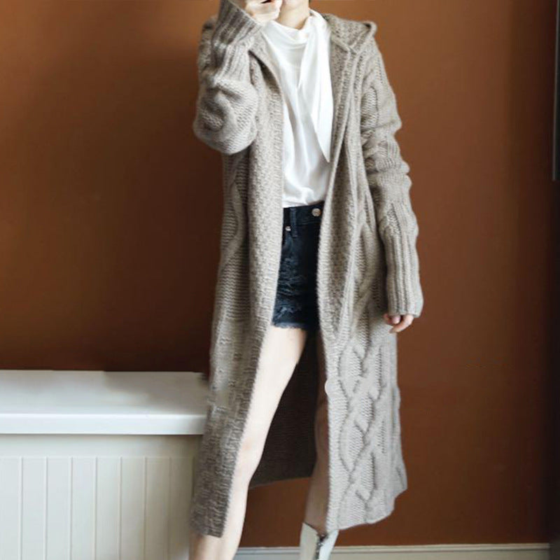 Women's knit coat with hood and structured braid design Lune London