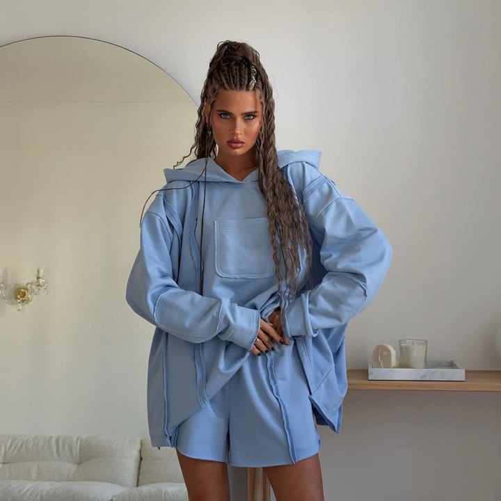 Ladies Urban Oversized Hoodie and Shorts Set Lune London