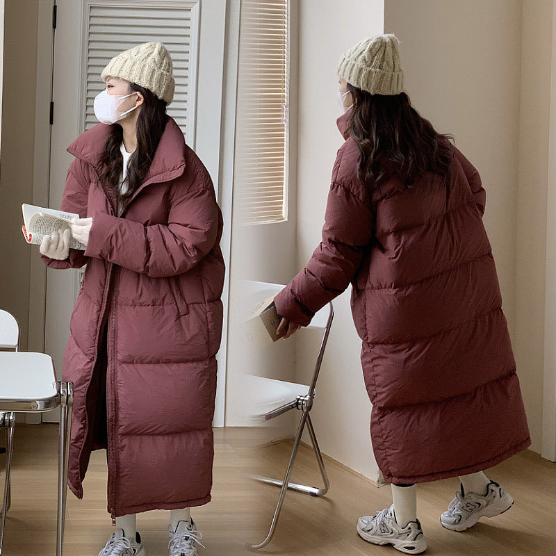Ladies Long Down Jacket with Hood and Voluminous Chic Cut