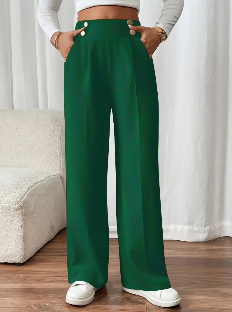High-waisted flared pants for women with elegant button details Lune London