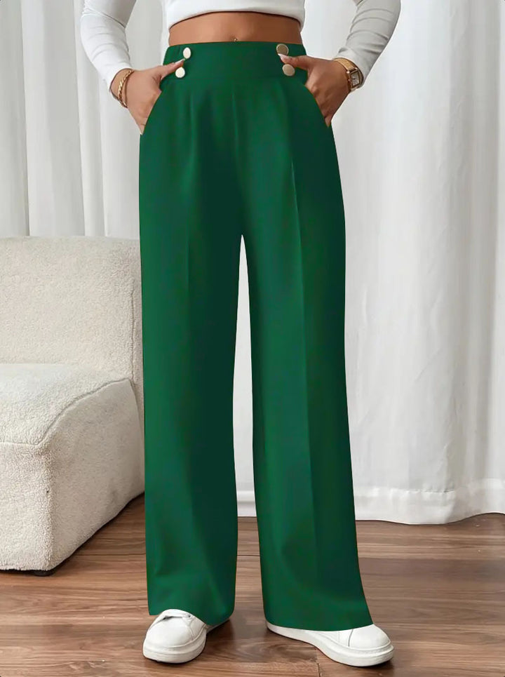 High-waisted flared pants for women with elegant button details Lune London