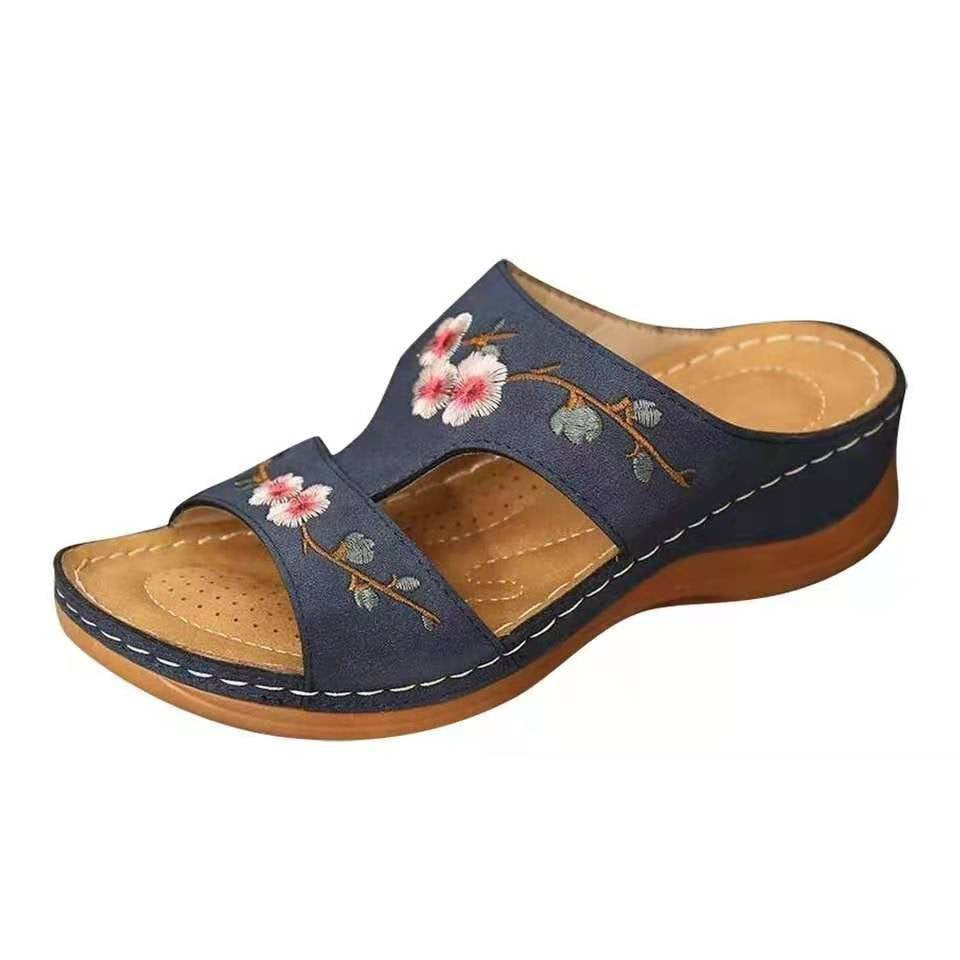 Comfortable sandals for women with floral embroidery Lune London