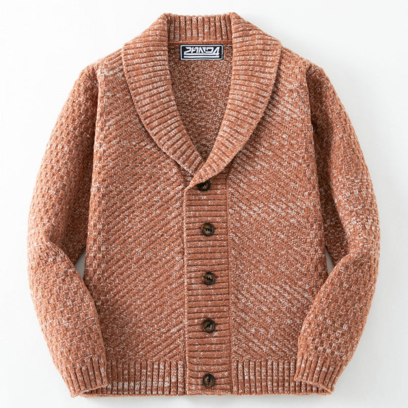 Men's knitted jacket with a modern cable pattern and Lune London button details
