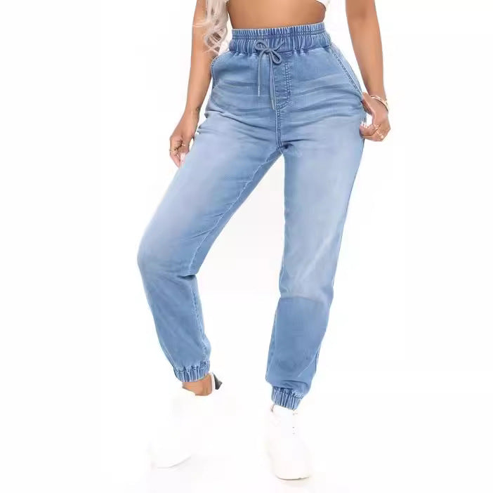 Comfortable women's denim pants with elastic waistband Lune London