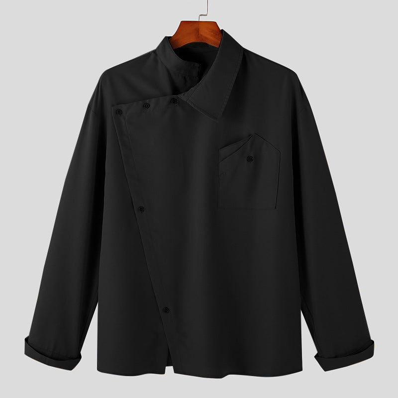 Chef jacket for men with modern high collar and practical chest pocket Lune London