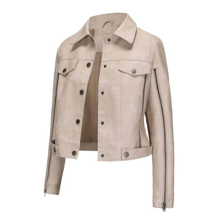 Ladies synthetic leather jacket with asymmetrical zipper Lune London