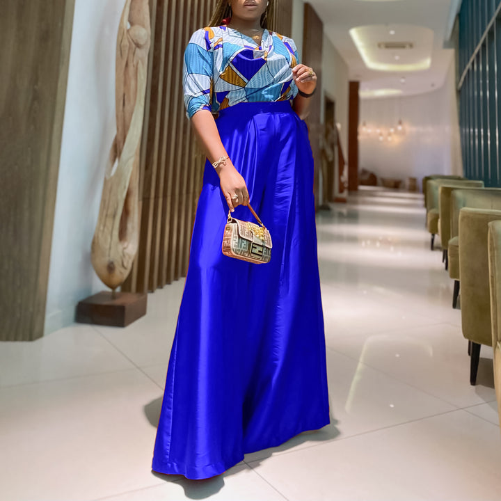 Ladies Elegant Jumpsuit with striking geometric pattern and wide leg Lune London