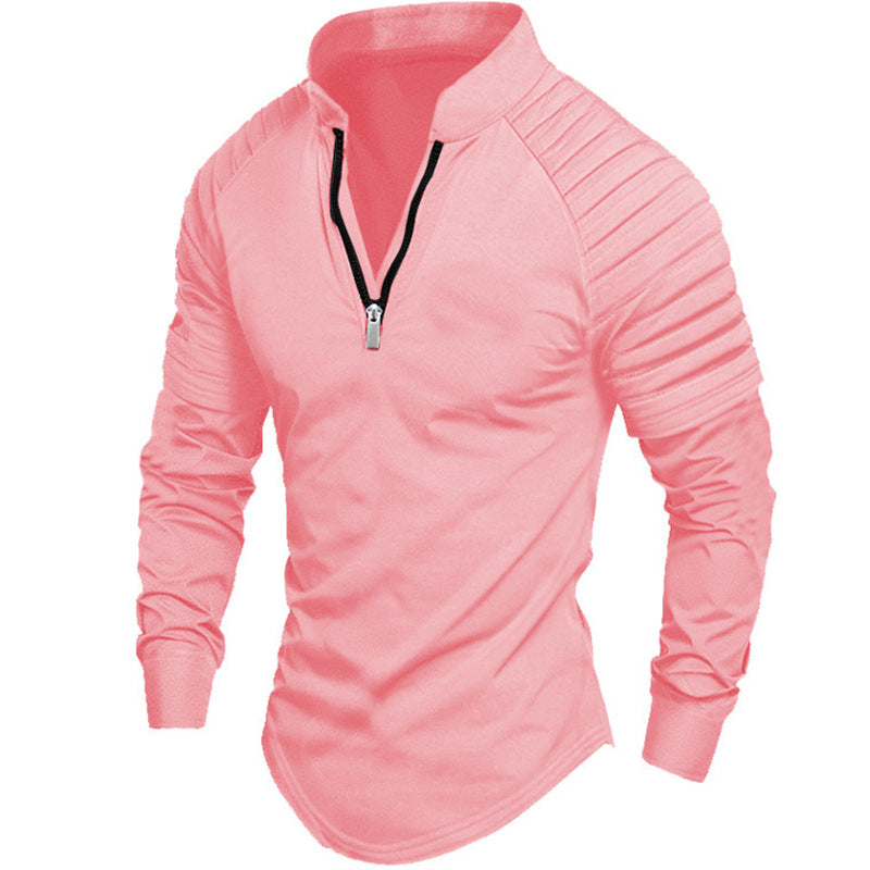 Long sleeve sport shirt for men with high collar and zip Lune London