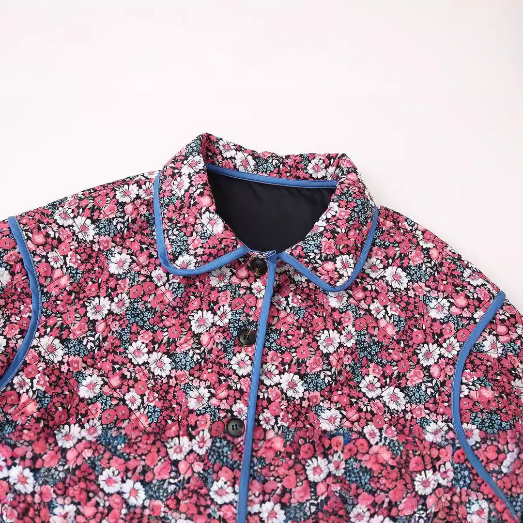 Quilted floral jacket for women with modern collar and practical pockets Lune London