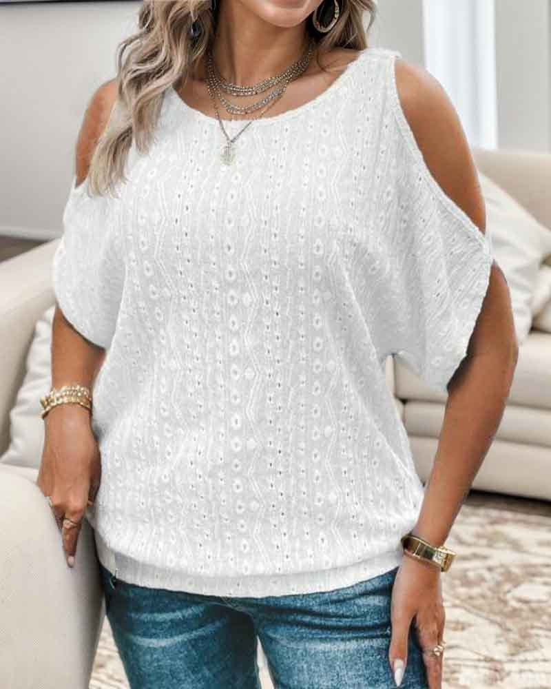 Chic and Stylish Women's Top with Open Shoulder Design and Textured Hole Pattern